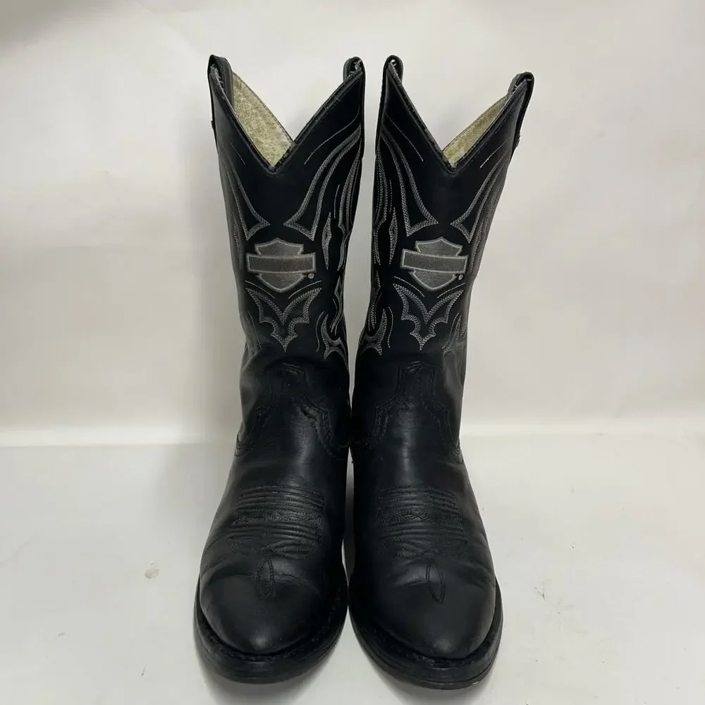 Y2K Harley Davidson Western Cowboy Biker Boots “Black White”